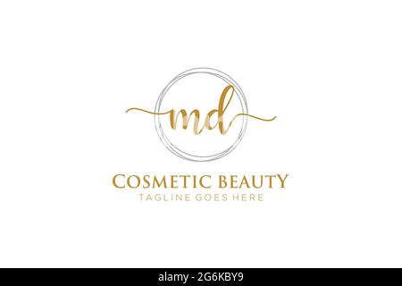 MD Feminine logo beauty monogram and elegant logo design, handwriting logo of initial signature, wedding, fashion, floral and botanical with creative Stock Vector