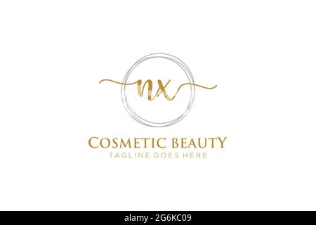 NX Feminine logo beauty monogram and elegant logo design, handwriting logo of initial signature, wedding, fashion, floral and botanical with creative Stock Vector