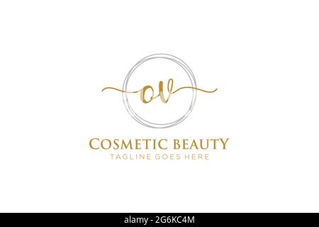 OV Feminine logo beauty monogram and elegant logo design, handwriting logo of initial signature, wedding, fashion, floral and botanical with creative Stock Vector