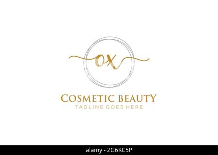 OX Feminine logo beauty monogram and elegant logo design, handwriting logo of initial signature, wedding, fashion, floral and botanical with creative Stock Vector