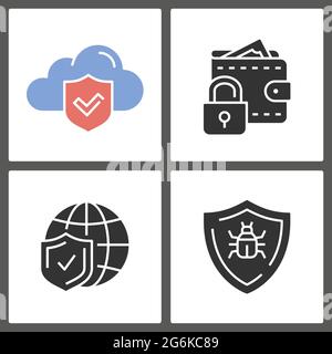 Cyber security glyph icons. Vector illustration isolated on white. Stock Vector
