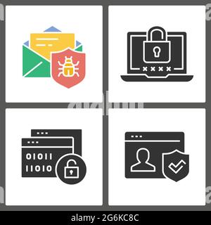 Cyber security glyph icons. Vector illustration isolated on white. Stock Vector