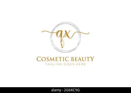 QX Feminine logo beauty monogram and elegant logo design, handwriting logo of initial signature, wedding, fashion, floral and botanical with creative Stock Vector
