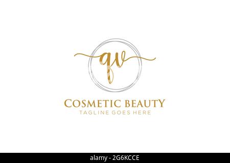 QV Feminine logo beauty monogram and elegant logo design, handwriting logo of initial signature, wedding, fashion, floral and botanical with creative Stock Vector