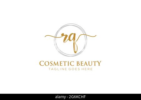 RQ Feminine logo beauty monogram and elegant logo design, handwriting logo of initial signature, wedding, fashion, floral and botanical with creative Stock Vector