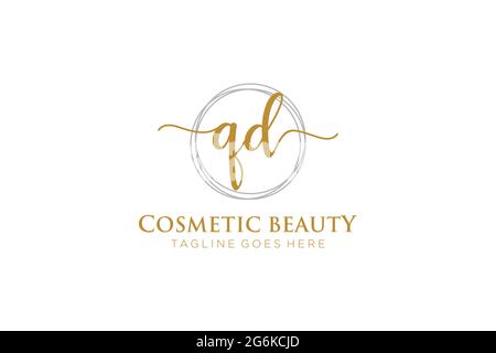 QD Feminine logo beauty monogram and elegant logo design, handwriting logo of initial signature, wedding, fashion, floral and botanical with creative Stock Vector