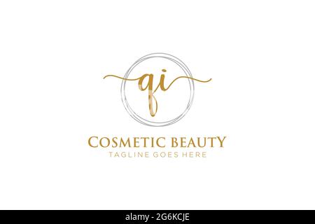 QI Feminine logo beauty monogram and elegant logo design, handwriting logo of initial signature, wedding, fashion, floral and botanical with creative Stock Vector