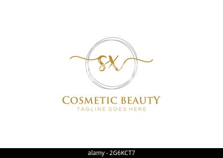 SX Feminine logo beauty monogram and elegant logo design, handwriting logo of initial signature, wedding, fashion, floral and botanical with creative Stock Vector