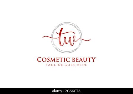 TW Feminine logo beauty monogram and elegant logo design, handwriting logo of initial signature, wedding, fashion, floral and botanical with creative Stock Vector