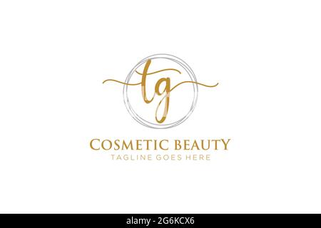 TG Feminine logo beauty monogram and elegant logo design, handwriting logo of initial signature, wedding, fashion, floral and botanical with creative Stock Vector