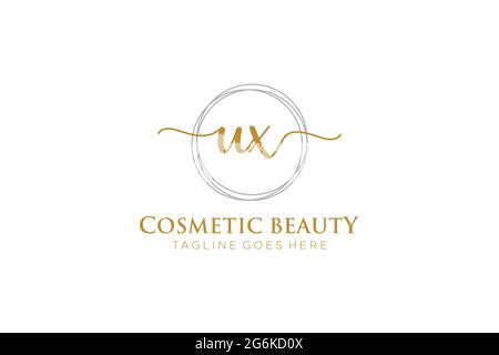 UX Feminine logo beauty monogram and elegant logo design, handwriting logo of initial signature, wedding, fashion, floral and botanical with creative Stock Vector