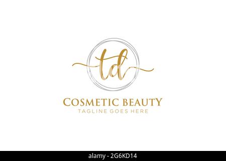 TD Feminine logo beauty monogram and elegant logo design, handwriting logo of initial signature, wedding, fashion, floral and botanical with creative Stock Vector