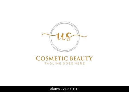 US Feminine logo beauty monogram and elegant logo design, handwriting logo of initial signature, wedding, fashion, floral and botanical with creative Stock Vector