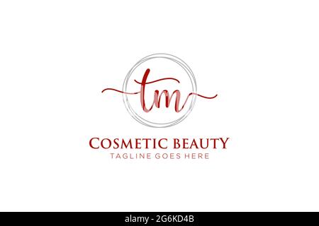 TM Feminine logo beauty monogram and elegant logo design, handwriting logo of initial signature, wedding, fashion, floral and botanical with creative Stock Vector