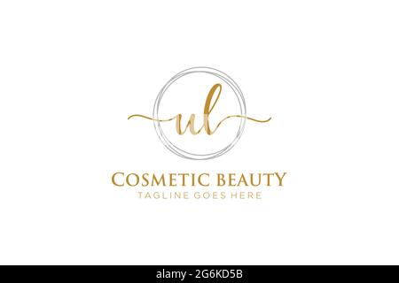 UL Feminine logo beauty monogram and elegant logo design, handwriting logo of initial signature, wedding, fashion, floral and botanical with creative Stock Vector