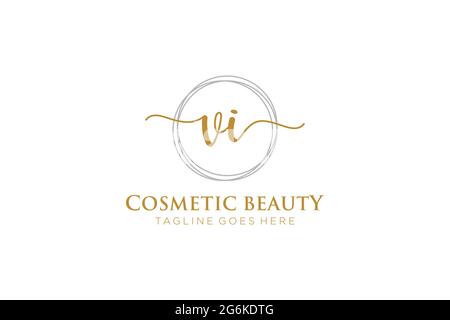 VI Feminine logo beauty monogram and elegant logo design, handwriting logo of initial signature, wedding, fashion, floral and botanical with creative Stock Vector