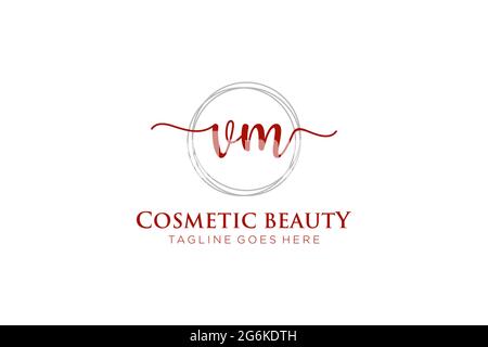 VM Feminine logo beauty monogram and elegant logo design, handwriting logo of initial signature, wedding, fashion, floral and botanical with creative Stock Vector