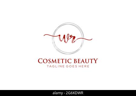 WR Feminine logo beauty monogram and elegant logo design, handwriting logo of initial signature, wedding, fashion, floral and botanical with creative Stock Vector
