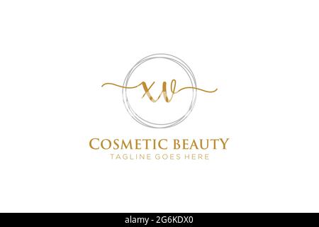 XV Feminine logo beauty monogram and elegant logo design, handwriting logo of initial signature, wedding, fashion, floral and botanical with creative Stock Vector