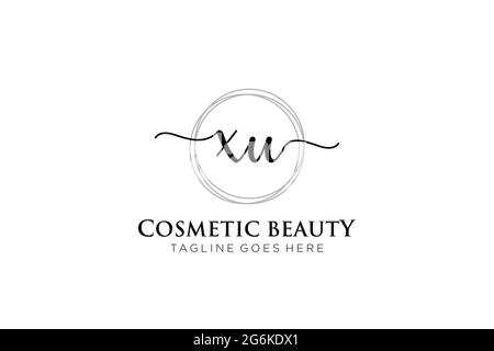 XU Feminine logo beauty monogram and elegant logo design, handwriting logo of initial signature, wedding, fashion, floral and botanical with creative Stock Vector