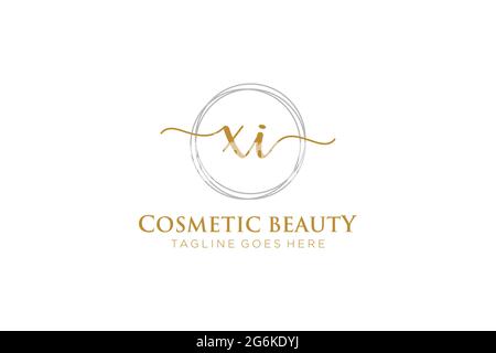 XI Feminine logo beauty monogram and elegant logo design, handwriting logo of initial signature, wedding, fashion, floral and botanical with creative Stock Vector