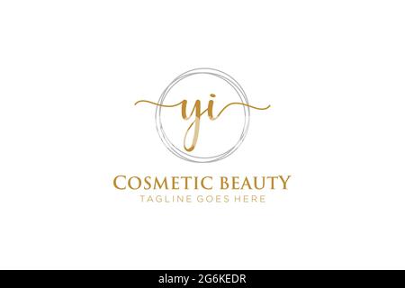 YI Feminine logo beauty monogram and elegant logo design, handwriting logo of initial signature, wedding, fashion, floral and botanical with creative Stock Vector