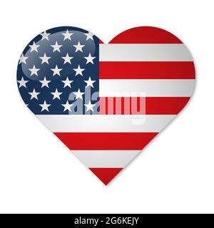 USA flag in the shape of heart. Vector Illustration isolated on white background Stock Vector