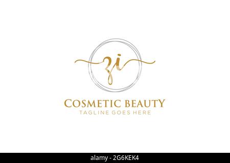 ZI Feminine logo beauty monogram and elegant logo design, handwriting logo of initial signature, wedding, fashion, floral and botanical with creative Stock Vector