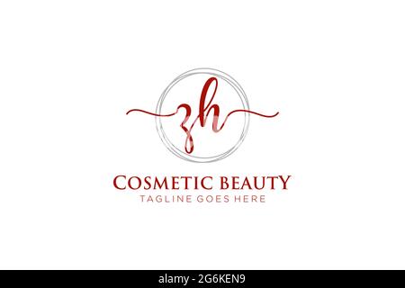 ZH Feminine logo beauty monogram and elegant logo design, handwriting logo of initial signature, wedding, fashion, floral and botanical with creative Stock Vector