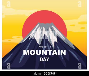 Mountain Day in Japan banner with Mount Fuji background illustration Stock Vector