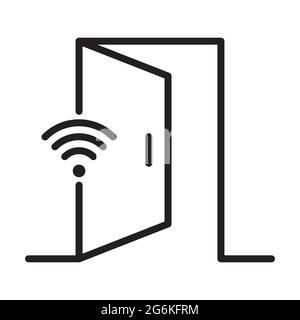 Wireless smart door lock system outline icon vector. Electronic wireless door for graphic design, logo, web site, social media, mobile app, ui illustr Stock Vector