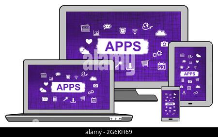 Apps concept shown on different information technology devices Stock Photo