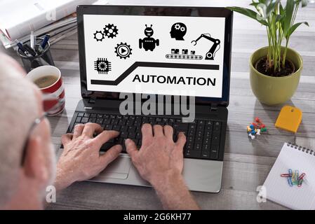 Automation concept shown on a laptop used by a man Stock Photo
