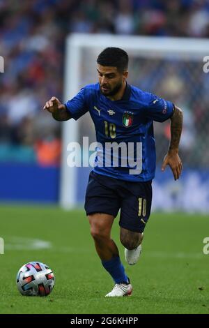 London, England. 06/07/2021, Lorenzo Insigne (Italy) during the Uefa 'European Championship 2020 Semifinals match between Italy 5-3 Spain at Wembley Stadium on July 06, 2021 in London, England. Credit: Maurizio Borsari/AFLO/Alamy Live News Stock Photo