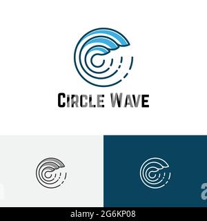 C Letter Shape Circle Wave Sea Ocean Line Logo Stock Vector