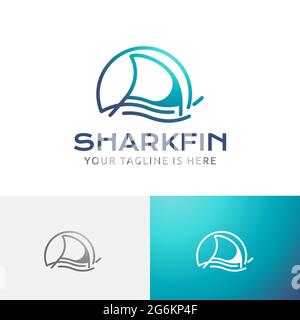 Shark Fin Fish Wave Ocean Wildlife Line Logo Stock Vector