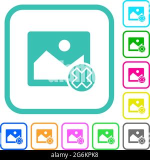 Cancel image operations vivid colored flat icons in curved borders on white background Stock Vector