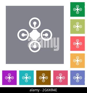 Drone top view solid flat icons on simple color square backgrounds Stock Vector