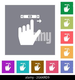 left handed scroll right gesture flat icons on simple color square backgrounds Stock Vector