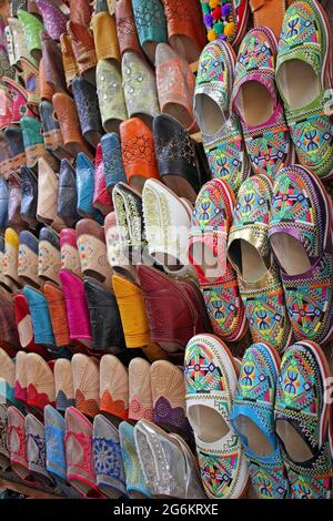 Soft Leather Slippers In the Souk Essaouira, Morocco Stock Photo