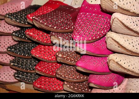 Soft Leather Slippers In the Souk Fez, Morocco Stock Photo
