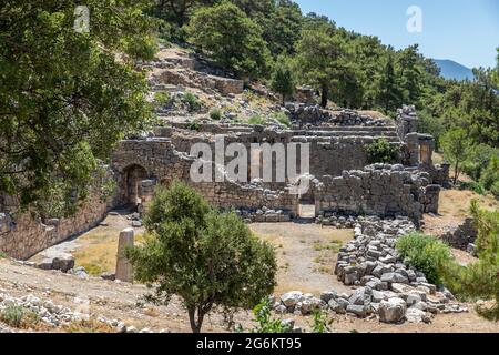 Ruins of the ancient city of Arycanda, Finike, Antalya, Turkey. Stock Photo