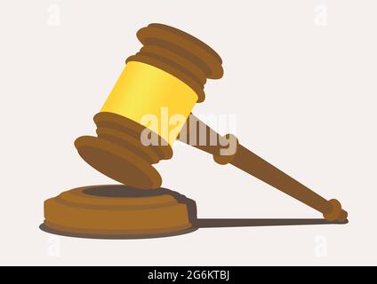 Wooden mallet with thin end handle strikes on a sound block. Vector illustration isolated on plain light background. Stock Vector