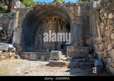 Ruins of the ancient city of Arycanda, Finike, Antalya, Turkey. Stock Photo