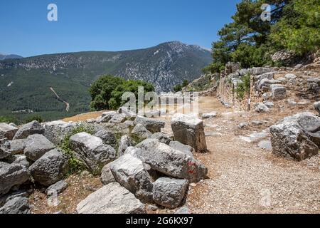 Ruins of the ancient city of Arycanda, Finike, Antalya, Turkey. Stock Photo