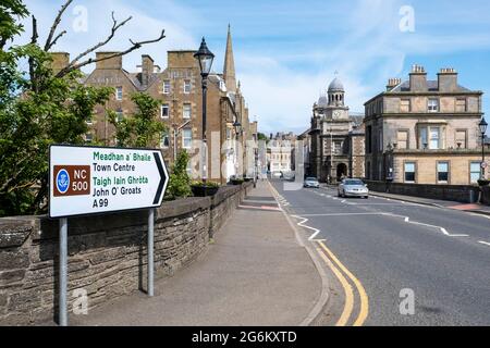 North Coast 500 route looking north along Bridge street, Wick, Caithness, Scotland Stock Photo