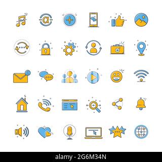 Social media set icons. Design elements, colored. Isolated on white background. Can be used for mobile concepts and web applications, brochures, socia Stock Vector