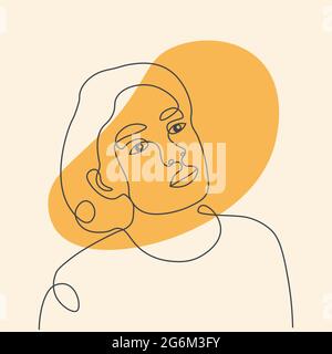 Abstract poster with minimal woman face.One line drawing style. Portrait minimalistic style. For beauty concept, t-Shirt Print, postcard, poster. Vect Stock Vector