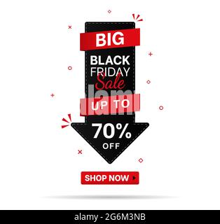 Down arrow with seventy percent discount thin line icon, Black Friday concept, Advertising seventy percent discount sign on white background, Sale arr Stock Vector