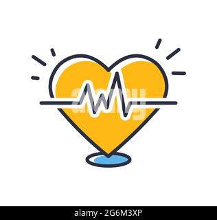 Heart beat icon. Heart pulse monitor with signal isolated on white background. Design elements, colored. Element for mobile concepts and web apps. Fla Stock Vector